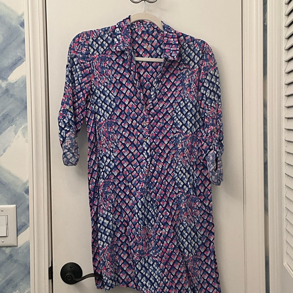 Lilly Pulitzer Vibrant Pink and Blue Long Sleeve Dress